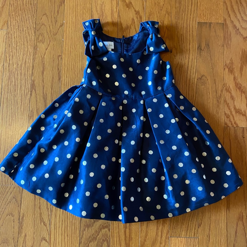 Bonnie Jean Navy w/Gold Polka Dot Dress/Size 2T